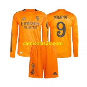 Camisolas de futebol Real Madrid Kylian Mbappé 9 Criança Equipamento Alternativa 2024/25 Manga Comprida